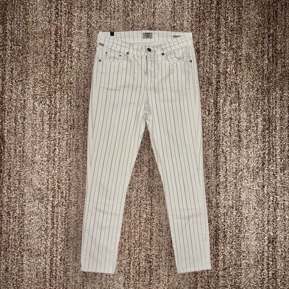 Citizens of Humanity Women's Rocket Crop High Rise Skinny Striped Jeans White - Picture 3 of 12